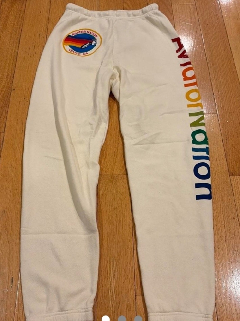 Aviator Nation Kids Cream Sweatpants with Rainbow Side Logo